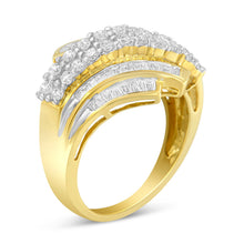 Load image into Gallery viewer, 10K Yellow Gold 1.0 Cttw Round & Baguette Cut Diamond 64 Stone Bypass Style Channel Set Modern Statement Ring (H-I Color, SI1-SI2 Clarity) - Size 6