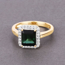 Load image into Gallery viewer, 3.02 Carat Genuine Green Tourmaline and White Diamond 14K Yellow Gold Ring
