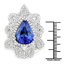 Load image into Gallery viewer, 11.68 Carat Genuine Tanzanite and White Diamond 18K White Gold Ring