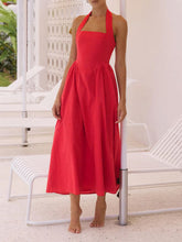Load image into Gallery viewer, Black Ruched Halter Neck Midi Dress Sleek & Sophisticated Dress For Women
