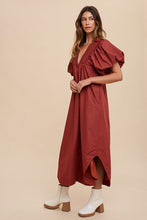 Load image into Gallery viewer, Smocked Puff Sleeve Midi Dress For Women – Feminine and Trendy Midi Dress with Smocked Detailing and Dramatic Puff Sleeves for a Sophisticated Look