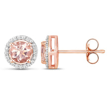 将图片加载到图库查看器,0.93 Carat Genuine Morganite and White Diamond 14K Rose Gold Earrings
