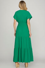 Load image into Gallery viewer, Surplice Short Sleeve Tiered Maxi Dress With Pockets For Women โ Fluttering, Elegant and Versatile Maxi Dress with Surplice Neckline and Pockets