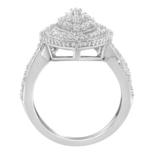 Load image into Gallery viewer, .925 Sterling Silver 1.0 Cttw Round & Baguette-Cut Diamond Marquise-Shaped Cluster Triple Stepped Halo Cocktail Fashion Ring (I-J Color, I2-I3 Clarity) - Size 7