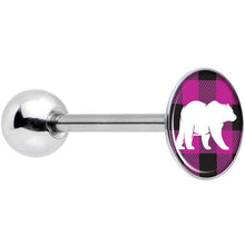 Load image into Gallery viewer, Pink Black Plaid Polar Bear Barbell Tongue Ring