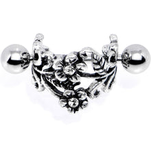 Load image into Gallery viewer, 16G 1/2 Clear Gem Double Daisy Flower Cuff Cartilage Earring