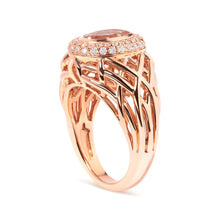 Load image into Gallery viewer, 14K Rose Gold Oval Cut Light Pink Morganite and 3/8 Cttw Diamonds Halo and Basket Weave Cocktail Ring (G-H Color, SI1-SI2 Clarity) - Size 7