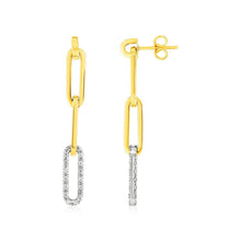 Load image into Gallery viewer, 14k Yellow Gold Paperclip Chain Dangle Earrings with Diamonds