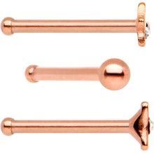 Load image into Gallery viewer, Clear CZ Gem Rose Gold PVD Night Sky Nose Bone 3 Pack Set