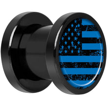 将图片加载到图库查看器,Blue American Flag Black Anodized Screw Fit Plug Set 0G