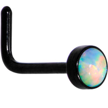 Load image into Gallery viewer, White 3mm Synthetic Opal Inlay Black Anodized L-Shape Nose Ring