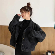Load image into Gallery viewer, Elegance Black Denim Short Jackets For Women Loose Single Breasted Button Pockets Stylish Chic Retro Casual Streetwear For Women