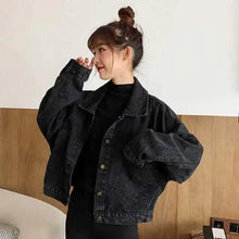 Load image into Gallery viewer, Elegance Black Denim Short Jackets For Women Loose Single Breasted Button Pockets Stylish Chic Retro Casual Streetwear For Women