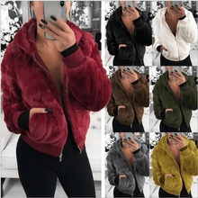 将图片加载到图库查看器,Elegance Faux Fur Women Coat With Hood High Waist Fashion Slim Black /Red /Pink Faux Fur Jacket Fake Rabbit Fur Coats