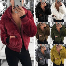 将图片加载到图库查看器,Elegance Faux Fur Women Coat With Hood High Waist Fashion Slim Black /Red /Pink Faux Fur Jacket Fake Rabbit Fur Coats