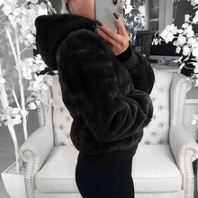 将图片加载到图库查看器,Elegance Faux Fur Women Coat With Hood High Waist Fashion Slim Black /Red /Pink Faux Fur Jacket Fake Rabbit Fur Coats