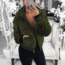将图片加载到图库查看器,Elegance Faux Fur Women Coat With Hood High Waist Fashion Slim Black /Red /Pink Faux Fur Jacket Fake Rabbit Fur Coats