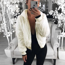 将图片加载到图库查看器,Elegance Faux Fur Women Coat With Hood High Waist Fashion Slim Black /Red /Pink Faux Fur Jacket Fake Rabbit Fur Coats