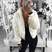 将图片加载到图库查看器,Elegance Faux Fur Women Coat With Hood High Waist Fashion Slim Black /Red /Pink Faux Fur Jacket Fake Rabbit Fur Coats