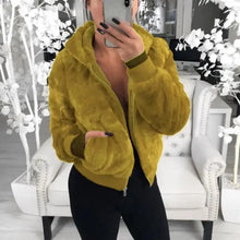 将图片加载到图库查看器,Elegance Faux Fur Women Coat With Hood High Waist Fashion Slim Black /Red /Pink Faux Fur Jacket Fake Rabbit Fur Coats