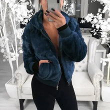 将图片加载到图库查看器,Elegance Faux Fur Women Coat With Hood High Waist Fashion Slim Black /Red /Pink Faux Fur Jacket Fake Rabbit Fur Coats