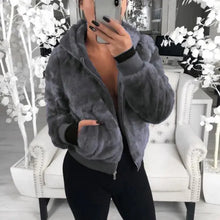 将图片加载到图库查看器,Elegance Faux Fur Women Coat With Hood High Waist Fashion Slim Black /Red /Pink Faux Fur Jacket Fake Rabbit Fur Coats