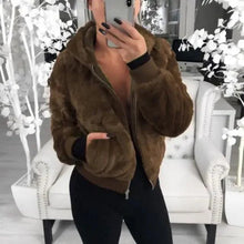 将图片加载到图库查看器,Elegance Faux Fur Women Coat With Hood High Waist Fashion Slim Black /Red /Pink Faux Fur Jacket Fake Rabbit Fur Coats