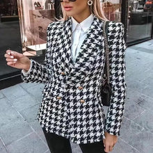 将图片加载到图库查看器,Elegance Women Tweed Jackets Fashionable Office Ladies Black Tassel Houndstooth Coats Female Autumn Vintage Thick Plaid Coat Girls Chic