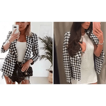 将图片加载到图库查看器,Elegance Women Tweed Jackets Fashionable Office Ladies Black Tassel Houndstooth Coats Female Autumn Vintage Thick Plaid Coat Girls Chic