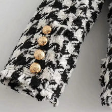 将图片加载到图库查看器,Elegance Women Tweed Jackets Fashionable Office Ladies Black Tassel Houndstooth Coats Female Autumn Vintage Thick Plaid Coat Girls Chic