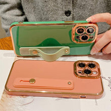 将图片加载到图库查看器,Elegant Adjustable Wrist Strap Hand Band Case For iPhone 12 13 11 14 Pro Max X XS Max XR 14 plus Case with Strap Luxury Plating Gold Bumper Phone Cover Wristband Kickstand Full Body Protective Slim Case Luxury Candy Color Phone Holder Colorful Iphone Case