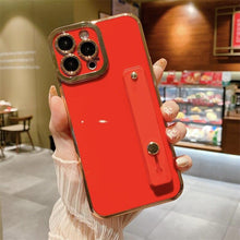 将图片加载到图库查看器,Elegant Adjustable Wrist Strap Hand Band Case For iPhone 12 13 11 14 Pro Max X XS Max XR 14 plus Case with Strap Luxury Plating Gold Bumper Phone Cover Wristband Kickstand Full Body Protective Slim Case Luxury Candy Color Phone Holder Colorful Iphone Case