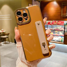 将图片加载到图库查看器,Elegant Adjustable Wrist Strap Hand Band Case For iPhone 12 13 11 14 Pro Max X XS Max XR 14 plus Case with Strap Luxury Plating Gold Bumper Phone Cover Wristband Kickstand Full Body Protective Slim Case Luxury Candy Color Phone Holder Colorful Iphone Case