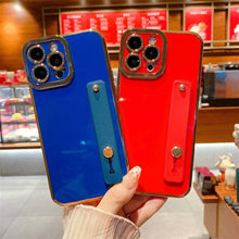 将图片加载到图库查看器,Elegant Adjustable Wrist Strap Hand Band Case For iPhone 12 13 11 14 Pro Max X XS Max XR 14 plus Case with Strap Luxury Plating Gold Bumper Phone Cover Wristband Kickstand Full Body Protective Slim Case Luxury Candy Color Phone Holder Colorful Iphone Case