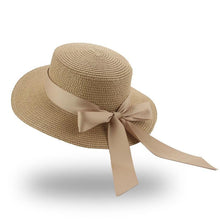 Load image into Gallery viewer, Elegant Adult Bucket Hat Beach Summer Straw Hats for Women Beach Sun Straw Hat Wide Luxury Comfortable Hat Flat Top Ribbon Bowknot Elegant Luxury Women Summer Hat 56-58cm