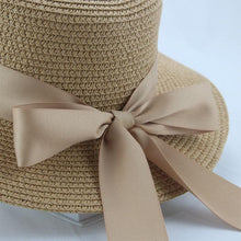 Load image into Gallery viewer, Elegant Adult Bucket Hat Beach Summer Straw Hats for Women Beach Sun Straw Hat Wide Luxury Comfortable Hat Flat Top Ribbon Bowknot Elegant Luxury Women Summer Hat 56-58cm