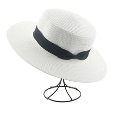 Load image into Gallery viewer, Elegant Adult Bucket Hat Beach Summer Straw Hats for Women Beach Sun Straw Hat Wide Luxury Comfortable Hat Flat Top Ribbon Bowknot Elegant Luxury Women Summer Hat 56-58cm
