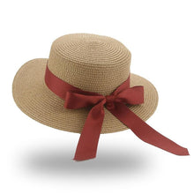 Load image into Gallery viewer, Elegant Adult Bucket Hat Beach Summer Straw Hats for Women Beach Sun Straw Hat Wide Luxury Comfortable Hat Flat Top Ribbon Bowknot Elegant Luxury Women Summer Hat 56-58cm
