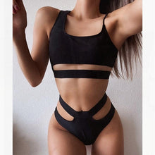 Load image into Gallery viewer, Elegant Black 2 Piece Bikini Push Up Swimwear Women's Neck Cut Out Front Lace Up Back High Cut Bikini Set Women Swimsuits Bathing Suit Comfortable Swimming Suit For Women