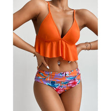 将图片加载到图库查看器,Elegant Black High Waist Two Pieces Bikini Set Women Two Pieces Bathing Suits Ruffled High Waist Bikini Set Swimsuit Female Women Beachwear Swimwear Bather Bathing Suit For Vacation
