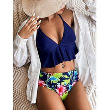 将图片加载到图库查看器,Elegant Black High Waist Two Pieces Bikini Set Women Two Pieces Bathing Suits Ruffled High Waist Bikini Set Swimsuit Female Women Beachwear Swimwear Bather Bathing Suit For Vacation