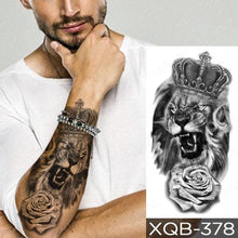 将图片加载到图库查看器,Elegant Black Waterproof Temporary Tattoo Sticker Lion Tiger Bear Flash Tattoos Leopard Wolf Colorful Big Tattoo Stickers For Mens Womens