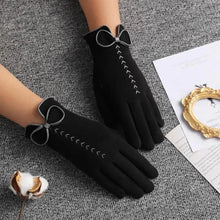 Load image into Gallery viewer, Elegant Black Winter Women Outdoor Warm One Size Gloves Fashionable Cute Bow Style Casual Gloves For Women