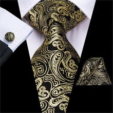 Load image into Gallery viewer, Elegant Business Yellow Gold Ties Men Charming Handkerchiefs Cufflinks Set Unique Design Men Tie Set For Wedding Suit