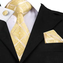 Load image into Gallery viewer, Elegant Business Yellow Gold Ties Men Charming Handkerchiefs Cufflinks Set Unique Design Men Tie Set For Wedding Suit