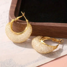 Load image into Gallery viewer, Elegant Crescent Mesh Hoop Earrings with Sparkling Cubic Zirconia