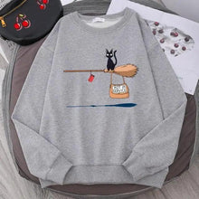 Load image into Gallery viewer, Elegant Cute Cat Print Sweatshirts Women Casual Crewneck Sportswear Fleece Warm Fleece Sweatshirt Loose Autumn Clothes Casual Women's Printed Hooded Sweatshirt Loose Tunic Blouse Top Utility Pockets Ladies Sweatshirts