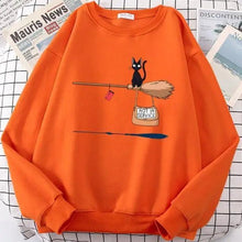 Load image into Gallery viewer, Elegant Cute Cat Print Sweatshirts Women Casual Crewneck Sportswear Fleece Warm Fleece Sweatshirt Loose Autumn Clothes Casual Women's Printed Hooded Sweatshirt Loose Tunic Blouse Top Utility Pockets Ladies Sweatshirts