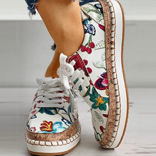 Load image into Gallery viewer, Elegant Floral Womens Sneakers Printed Lace Up Flat Shoes Fashion Round Toe Shoes Women Casual Sneakers Comfortable Tennis Shoes For Walking
