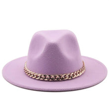 Load image into Gallery viewer, Elegant Green Fedora Hats Women Men Fedora Hats Wide Brim Fedora Hat Summer Chain Band Jazz Hats Winter Autumn Gentleman Outdoor Hat